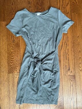 Club Monaco Sage Green Tie-Waist Mini Dress